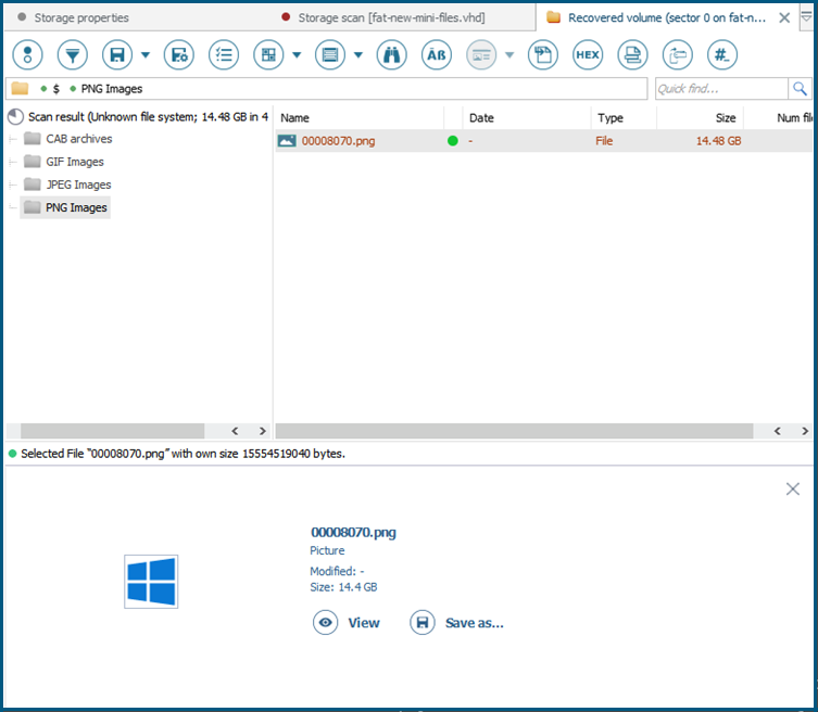 files recovered by carving on FAT with UFS