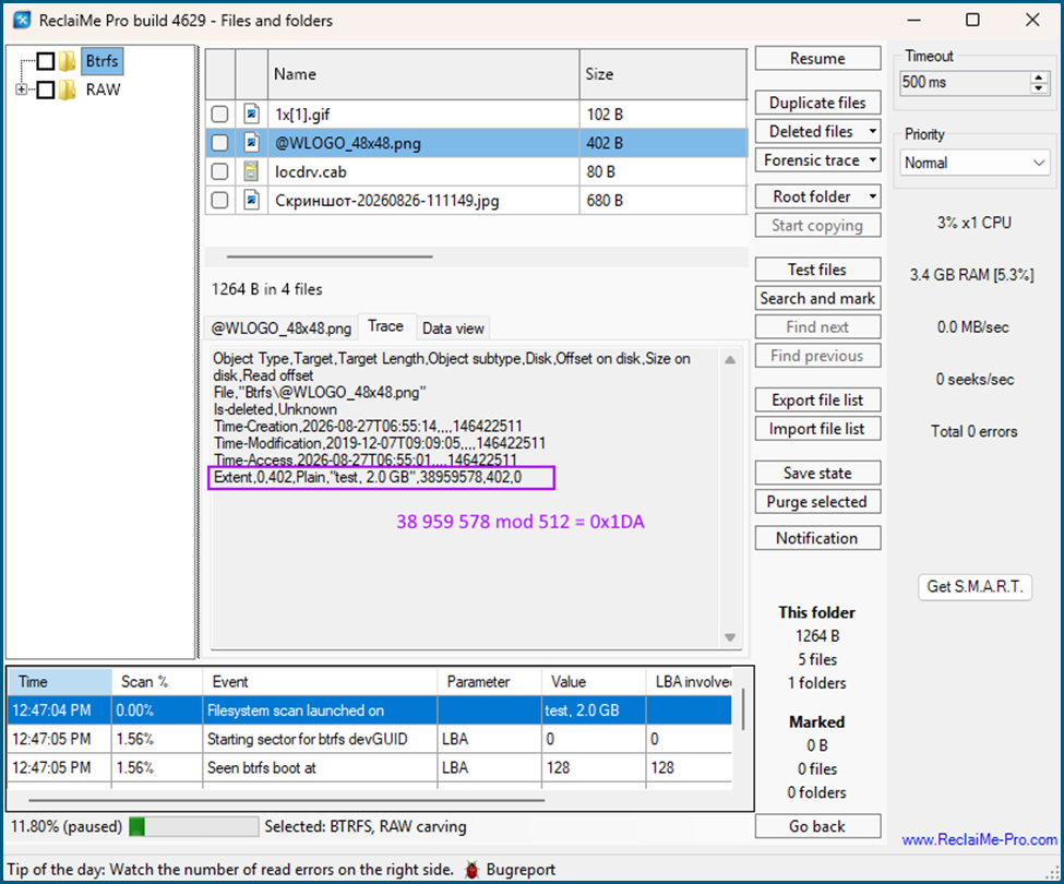 btrfs recovery results